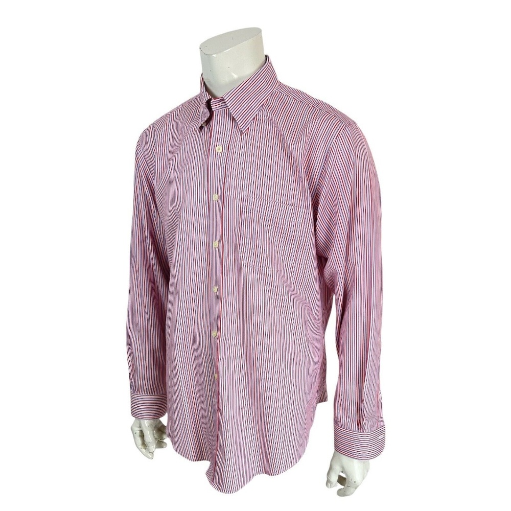 Brooks Brothers Mens Non-Iron Casual Dress Shirt Red White Blue Striped Size XL